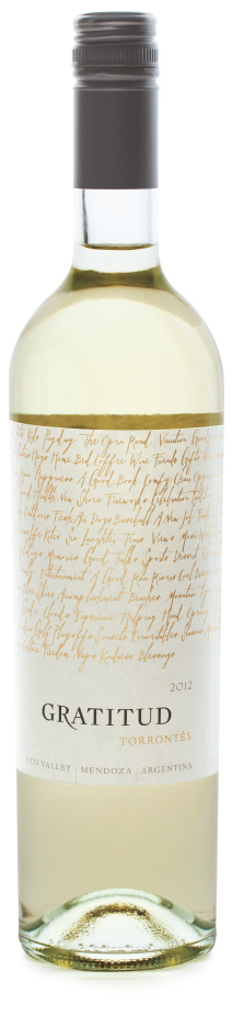 Picture of bottle of Gratitud Torrontes wine